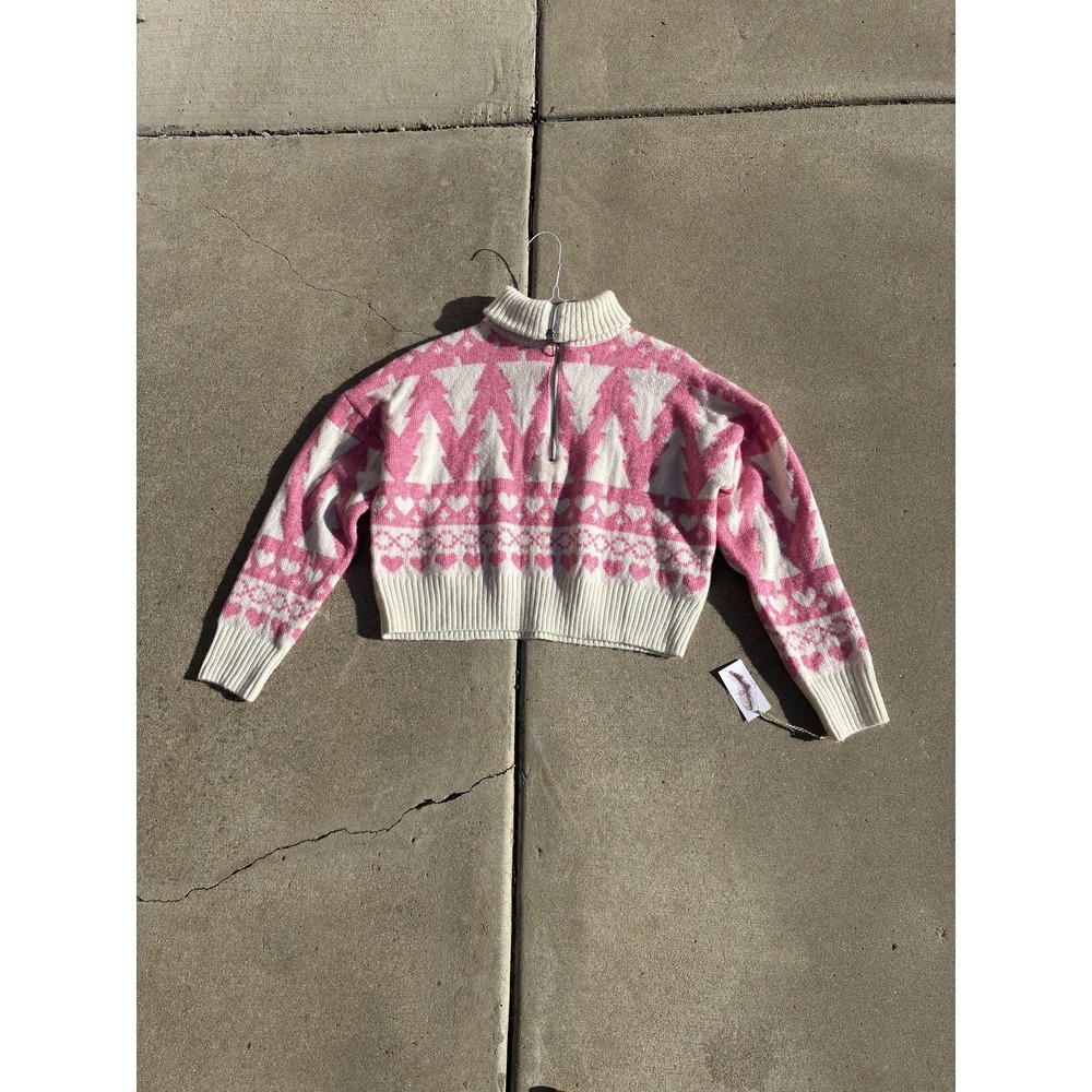 NWT Jessica Simpson Sweater Womens Large Pink Quarter Zip Hearts Cute Y2K